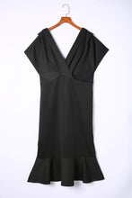 Load image into Gallery viewer, Plus Size Pleated V Neck Ruffle Hem Bodycon Dress

