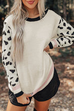 Load image into Gallery viewer, Leopard Sleeves Contrast Neckline Drop Shoulder Sweater
