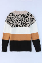 Load image into Gallery viewer, Khaki Leopard Color Block Long Sleeve Sweater
