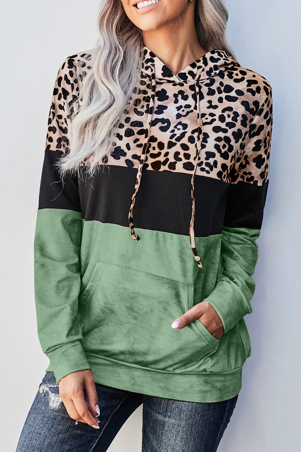 Leopard Tie Dye Colorblock Hoodie