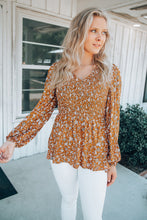 Load image into Gallery viewer, Floral Print Shirred Long Sleeve V Neck Blouse
