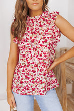 Load image into Gallery viewer, Floral Print Ruffled Mock Neck Sleeveless Top
