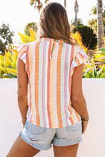 Load image into Gallery viewer, Multicolor Striped Color Block Ruffled O-neck Sleeveless Top
