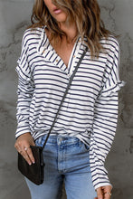 Load image into Gallery viewer, Striped Print Ruffled Buttoned Long Sleeve Top
