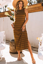 Load image into Gallery viewer, Stripe Print Open Back Sleeveless Maxi Dress with Slits
