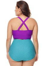 Load image into Gallery viewer, Purple &amp; Blue Scalloped Detail High Waist Swimsuit
