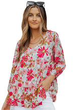 Load image into Gallery viewer, Floral Print Ruched V Neck Babydoll Blouse
