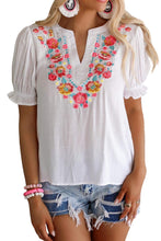 Load image into Gallery viewer, Floral Embroidered Ruffled Puff Sleeve Blouse
