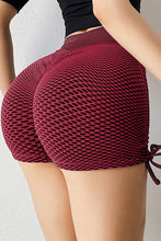 Load image into Gallery viewer, Wine Red Side Drawstring Anti Cellulite High Waist Scrunch Butt Lift Shorts
