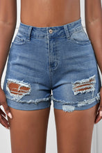 Load image into Gallery viewer, Distressed Ripped Rolled Hem Sky Blue Denim Shorts
