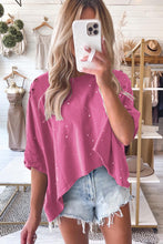 Load image into Gallery viewer, Distressed Bleached Asymmetric Hem Short Sleeve Top
