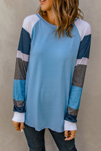 Load image into Gallery viewer, Color Block Long Sleeves Blue Pullover Top
