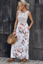 Load image into Gallery viewer, Striped Floral Print Sleeveless Maxi Dress with Pocket
