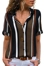 Load image into Gallery viewer, Brown Striped Short Sleeve Button Shirt
