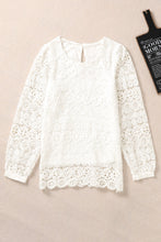 Load image into Gallery viewer, Beige Lace Contrast Hollow-out Long Sleeve Blouse
