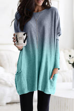 Load image into Gallery viewer, Ombre Blue Color Block Pocketed Side Long Top
