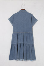 Load image into Gallery viewer, Buttoned Frayed Pocket Short Sleeve Denim Dress
