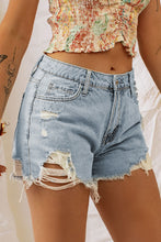 Load image into Gallery viewer, Distressed Light Wash Denim Shorts
