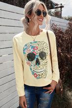 Load image into Gallery viewer, Antique Leopard Flower Skull Halloween Graphic Top
