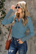 Load image into Gallery viewer, Crochet Lace Hem Sleeve Button Top
