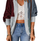 Red Color Block Loose Open Front Knitted Cardigan