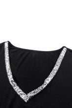 Load image into Gallery viewer, Sequin Trim V Neck Chest Pocket Plus Size Tee
