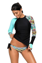 Load image into Gallery viewer, Contrast Blue Detail Long Sleeve Tankini Swimsuit
