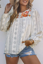 Load image into Gallery viewer, Beige Long Sleeve Embroidered Print Blouse
