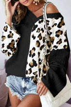 Load image into Gallery viewer, Asymmetric Leopard Patchwork Wide Sleeve V Neck Sweater
