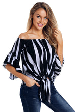Load image into Gallery viewer, Off The Shoulder Vertical Stripes Blouse in Black
