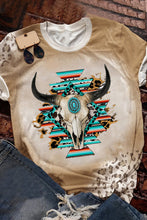 Load image into Gallery viewer, Khaki Western Aztec Steer Head Leopard Print Crewneck T Shirt

