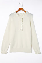 Load image into Gallery viewer, Beige Frill Trim Buttoned Knit Pullover Sweater
