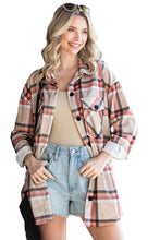 Load image into Gallery viewer, Khaki Chest Pockets Buttoned Oversized Plaid Shacket
