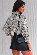 Load image into Gallery viewer, Khaki Frilled Neck 3/4 Sleeves Cheetah Blouse
