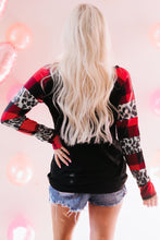Load image into Gallery viewer, Valentines Heart Print Plaid Leopard Joint Sleeve Blouse
