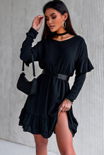 Load image into Gallery viewer, Ruffled V Neck Cut-out Back Elastic Waist Dress
