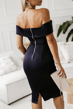 Load image into Gallery viewer, Navy Blue Off-the-shoulder Midi Dress
