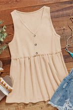 Load image into Gallery viewer, Waffle Knit Button Ruffled Casual Tank
