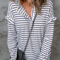 White Striped Print Ruffled Buttoned Long Sleeve Top
