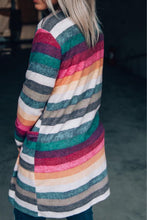 Load image into Gallery viewer, Multicolor Striped Print Long Sleeve Open Front Long Cardigan
