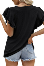 Load image into Gallery viewer, Rhombus Textured Ruffle Short Sleeve Blouse
