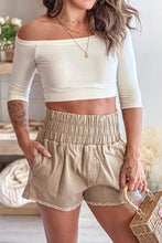 Load image into Gallery viewer, Khaki Smocked Elastic High Waist Casual Shorts
