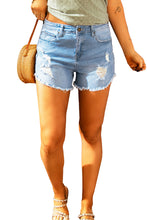 Load image into Gallery viewer, Light Blue Frayed Hem Denim Shorts
