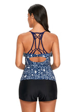 Load image into Gallery viewer, Navy Exotic Print Ruffle Front Tankini Swim Top
