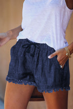 Load image into Gallery viewer, Dark Blue Casual Pocketed Frayed Denim Shorts
