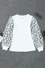 Load image into Gallery viewer, Floral Applique Mesh Sleeves Textured Knit Blouse
