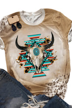 Load image into Gallery viewer, Khaki Western Aztec Steer Head Leopard Print Crewneck T Shirt
