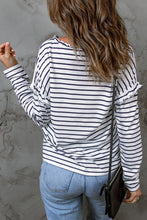 Load image into Gallery viewer, Striped Print Ruffled Buttoned Long Sleeve Top
