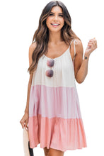 Load image into Gallery viewer, Color Block Tassel Drawstring Lace-up Sleeveless Mini Dress
