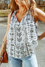 Load image into Gallery viewer, Tribal Geometric Print Tiered Frilled V Neck Tank Top
